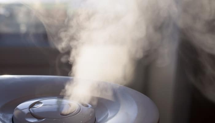 Mist from a humidifier close up.